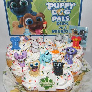 Disney Puppy Dog Pals Cake Toppers Set of 12 w/ Figures, Sticker & Tattoo